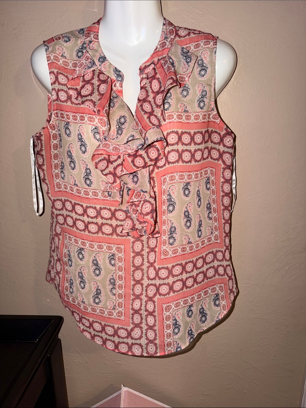Tommy Hilfiger Paisley Print Sleeveless Blouse size Small